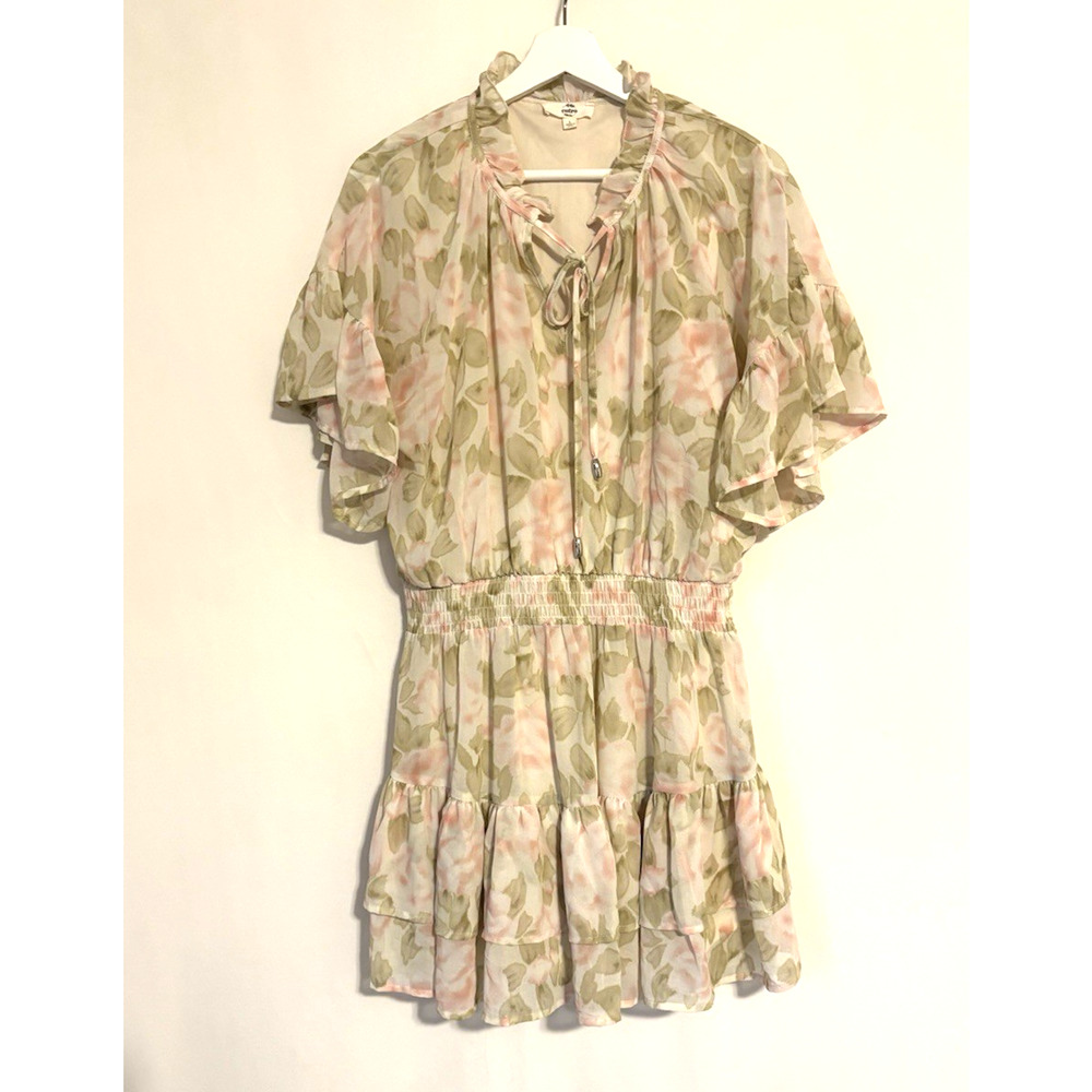 Entro Womens Dress Large Floral Boho Mini Short Sleeve Elastic Waist Cocktail